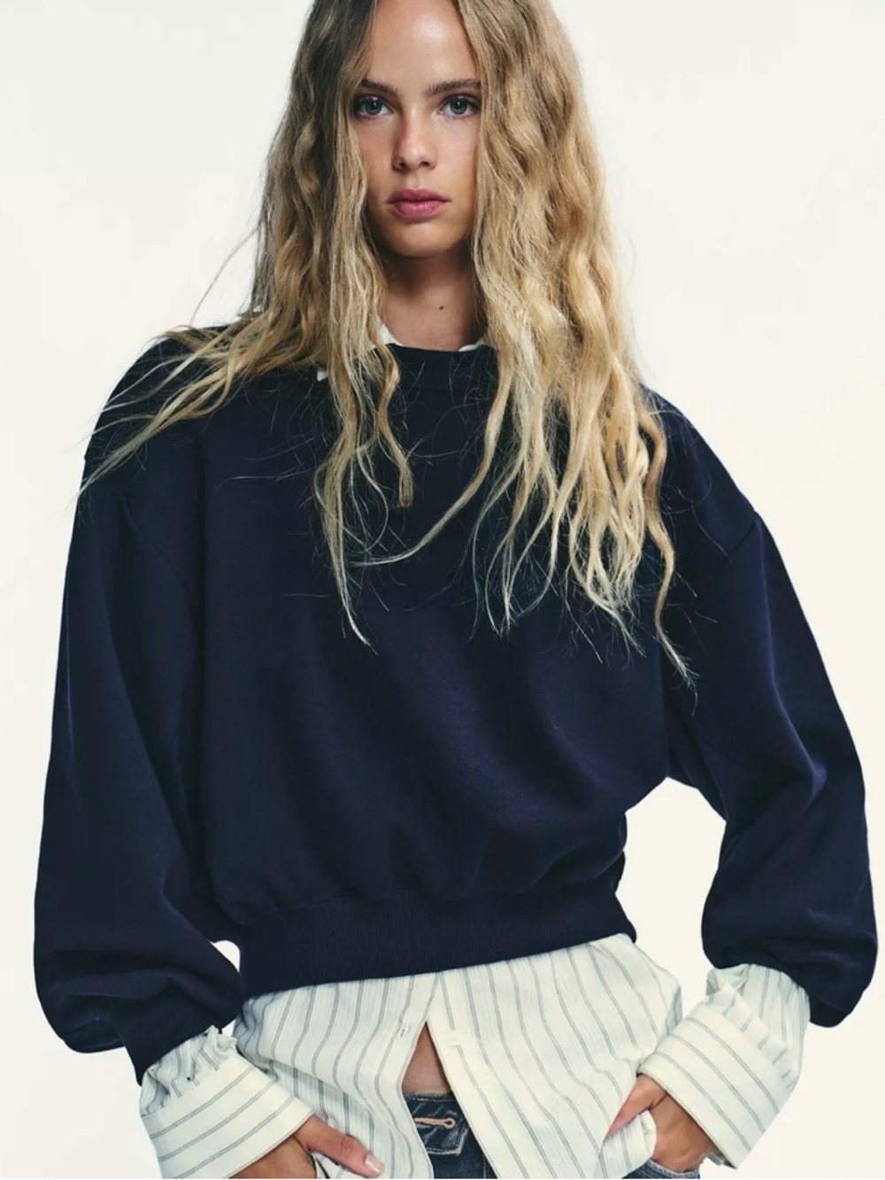 Zara navy blue sweatpant and sweatshirt set